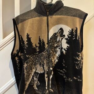 Wolf Print Fleece Vest